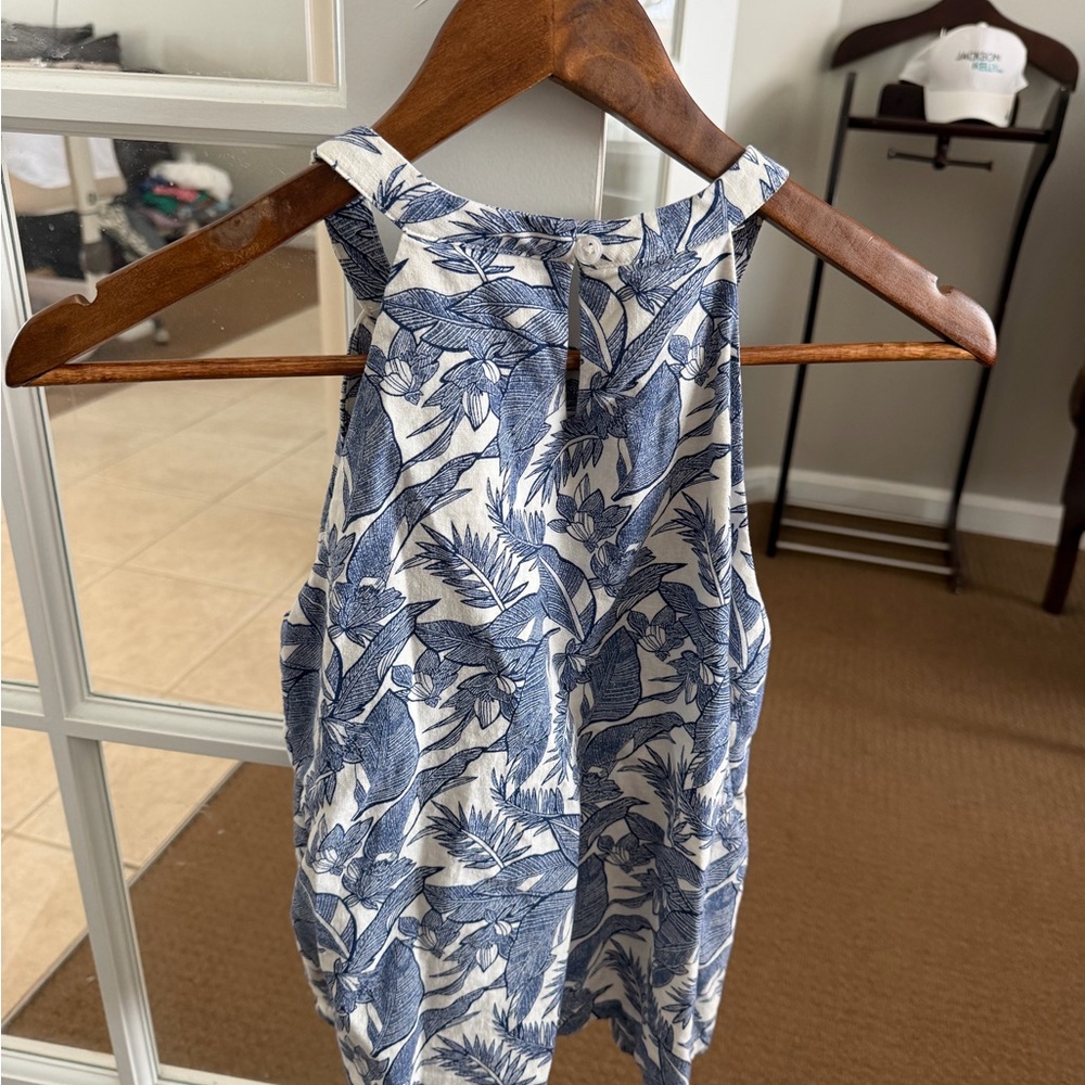 Morgan Taylor Leaf Print Bodysuit in Blue and White